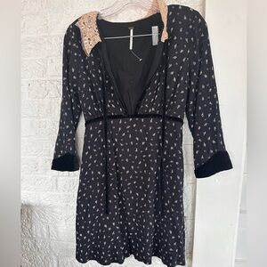 Free People Sweet Delfina Black Mini Dress with Lace Collar S Small NWOT